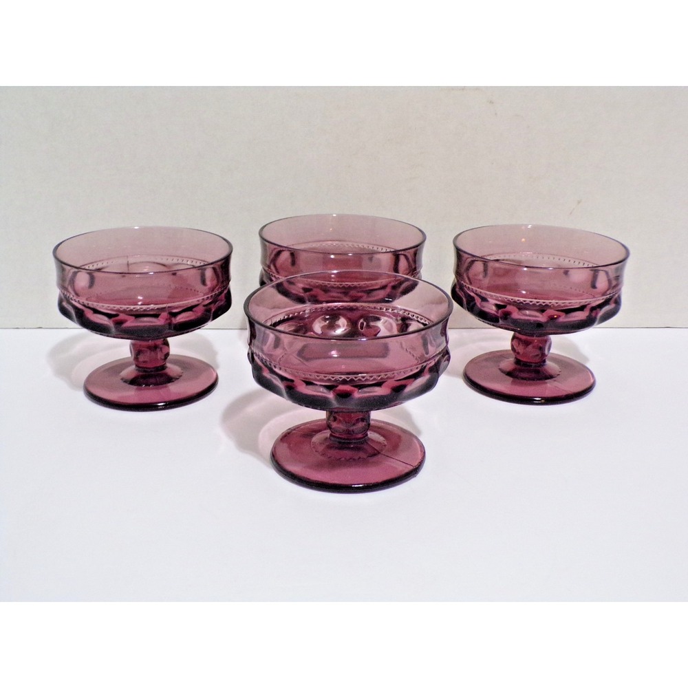 Indiana Glass Parfait Amethyst Thumbprint Footed Sherbet Dess Glass Cup Set of 4